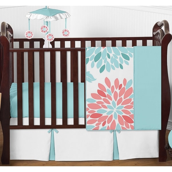 Coral and turquoise nursery bedding sale