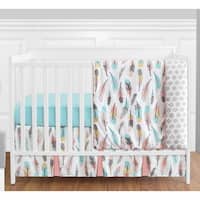 Sweet Jojo Designs Turquoise and Coral Feather Collection 4-piece Bumperless Crib Bedding Set