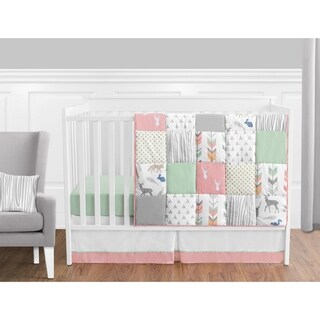 Sweet Jojo Designs Coral and Mint Woodsy Collection 11-piece Bumperless Crib Bedding Set