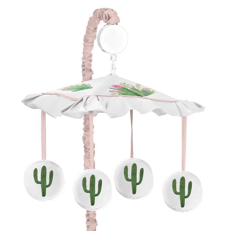 Sweet Jojo Designs Pink and Green Boho Watercolor Cactus Floral Collection Musical Crib Mobile