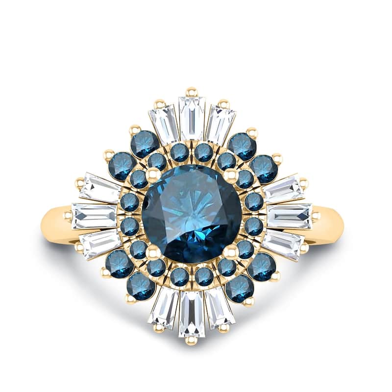 Auriya Vintage Ballerina 1 3/4ctw Baguette Halo Blue Diamond Engagement Ring 14k Gold (G-H, VS2-SI1)