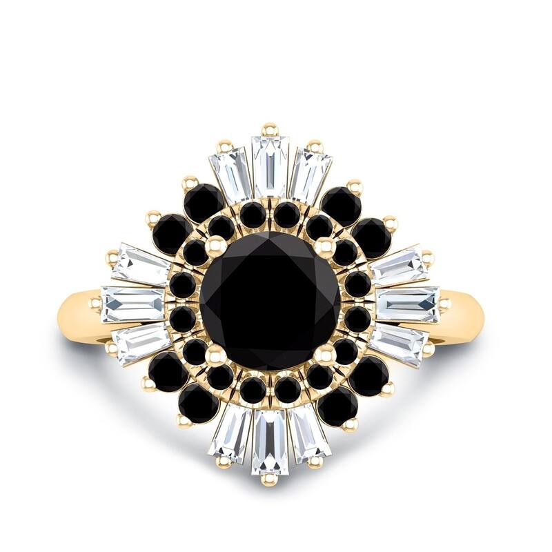 Auriya 14k Gold 2ctw Ballerina Halo Black Diamond Engagement Ring (G-H, VS2-SI1) - Yellow - 5.5