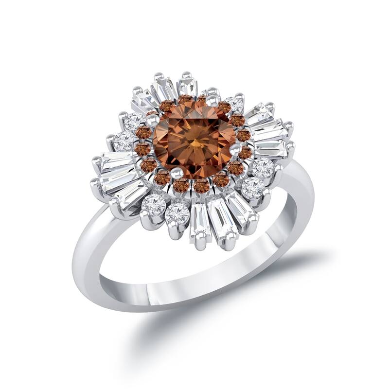 Auriya Vintage Ballerina 1 3/4ctw Baguette Halo Brown Diamond Engagement Ring 14k Gold (G-H, VS2-SI1)