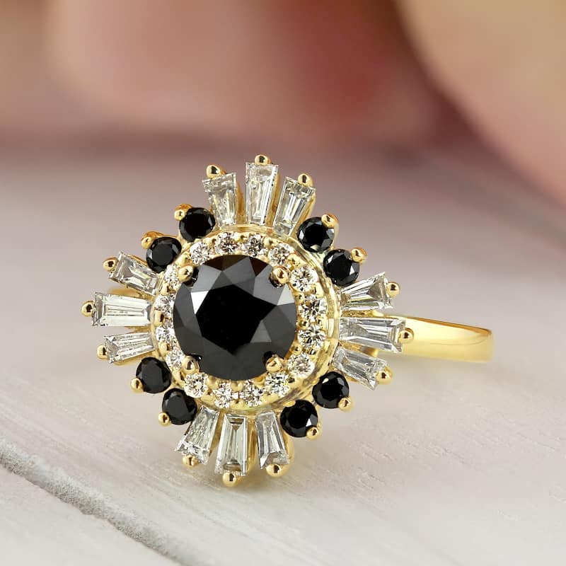 Auriya 14k Gold 2 1/6ctw Ballerina Halo Black Diamond Engagement Ring (G-H, VS2-SI1)