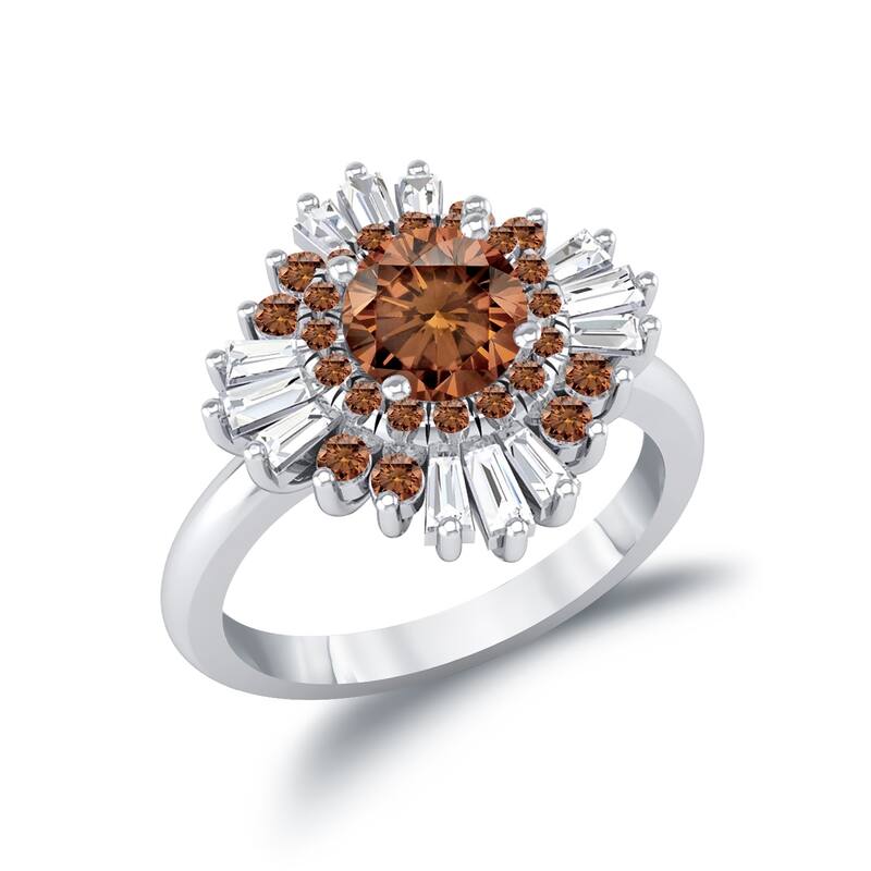 Auriya Vintage Ballerina 1 3/4ctw Baguette Halo Brown Diamond Engagement Ring 14k Gold