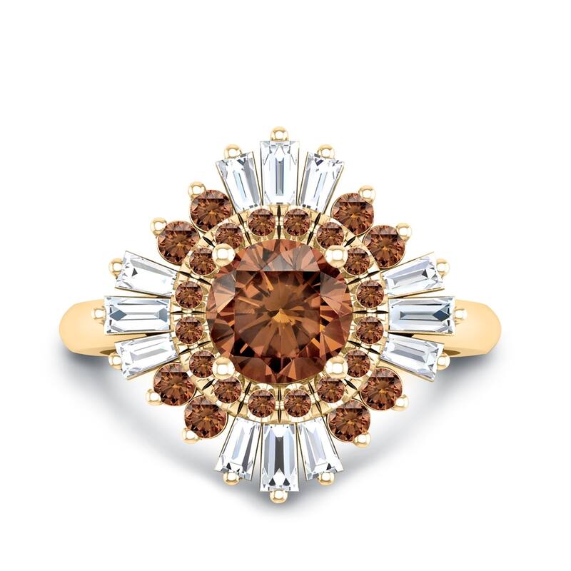 Auriya Vintage Ballerina 1 3/4ctw Baguette Halo Brown Diamond Engagement Ring 14k Gold