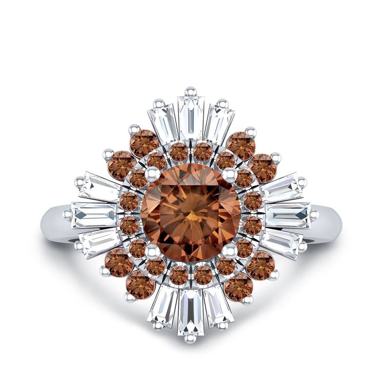 Auriya Vintage Ballerina 1 3/4ctw Baguette Halo Brown Diamond Engagement Ring 14k Gold