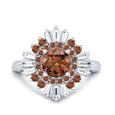 Auriya Vintage Ballerina 1 3/4ctw Baguette Halo Brown Diamond Engagement Ring 14k Gold