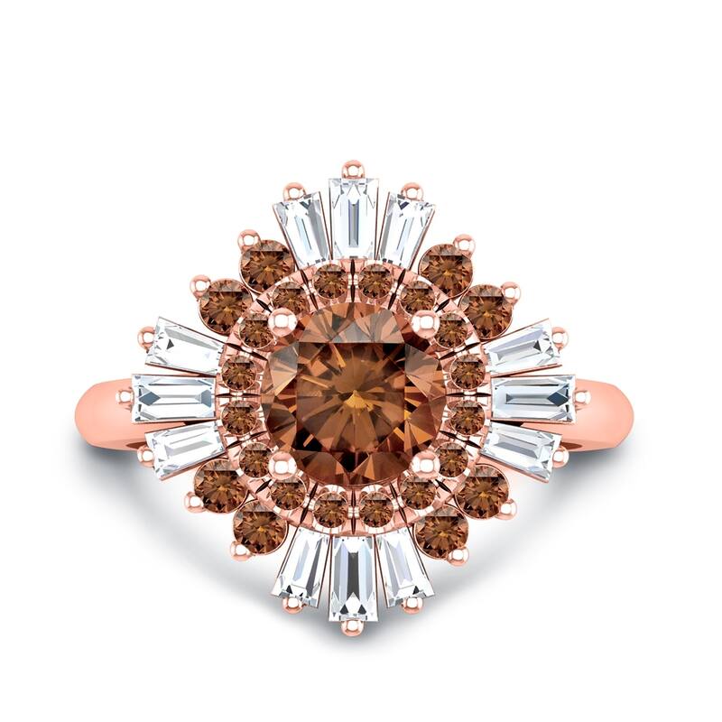 Auriya Vintage Ballerina 1 3/4ctw Baguette Halo Brown Diamond Engagement Ring 14k Gold