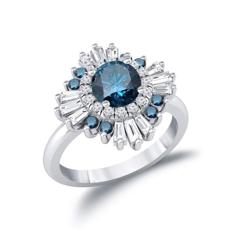 Auriya Vintage Ballerina 1 1/2ctw Baguette Halo Blue Diamond Engagement Ring 14k Gold (G-H, VS2-SI1)