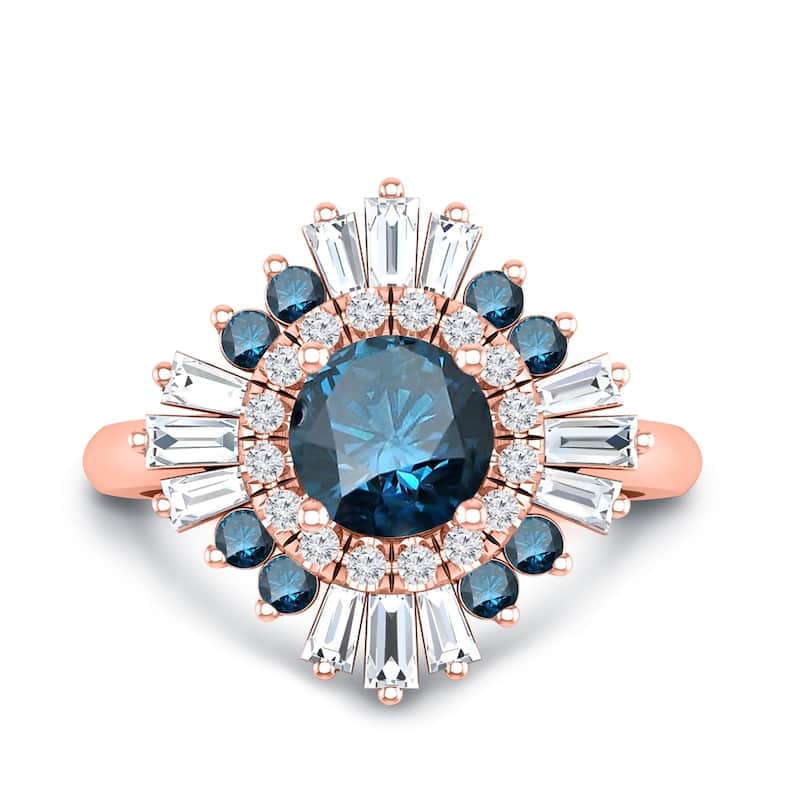 Auriya Vintage Ballerina 1 1/2ctw Baguette Halo Blue Diamond Engagement Ring 14k Gold (G-H, VS2-SI1)