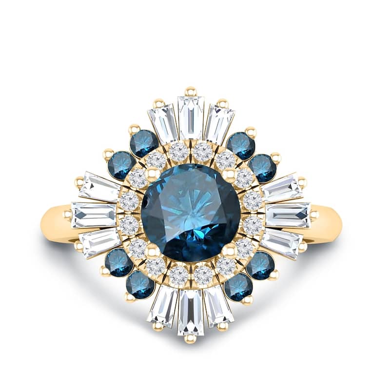 Auriya Vintage Ballerina 1 1/2ctw Baguette Halo Blue Diamond Engagement Ring 14k Gold (G-H, VS2-SI1)