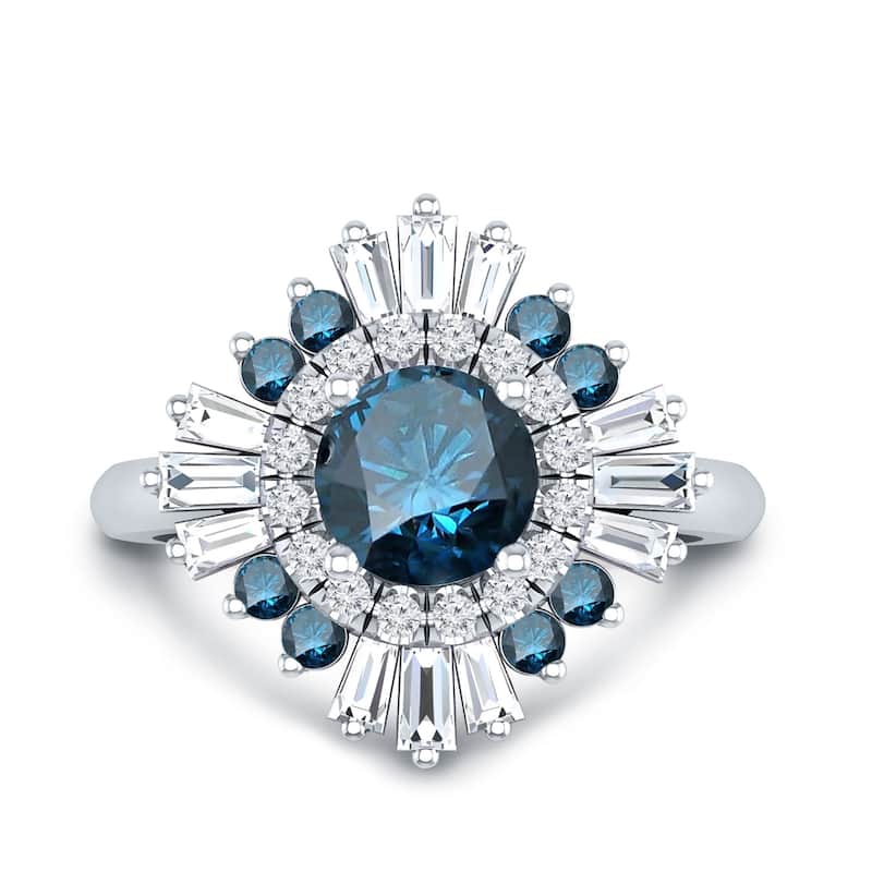 Auriya Vintage Ballerina 1 1/2ctw Baguette Halo Blue Diamond Engagement Ring 14k Gold (G-H, VS2-SI1)
