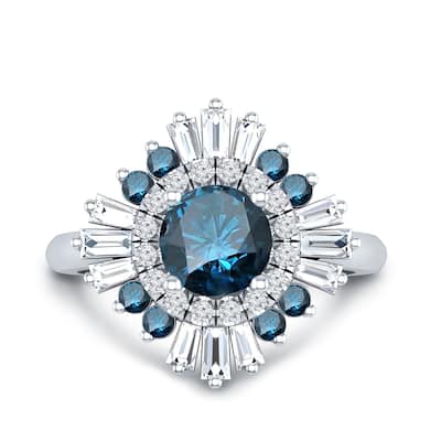 Auriya Vintage Ballerina 1 1/2ctw Baguette Halo Blue Diamond Engagement Ring 14k Gold (G-H, VS2-SI1)