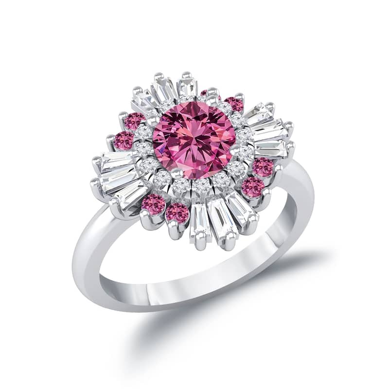 Auriya 14k Gold Vintage Ballerina 1 1/6ct Pink Sapphire and 1ct TDW Baguette Halo Diamond Engagement Ring (G-H, VS2-SI1)