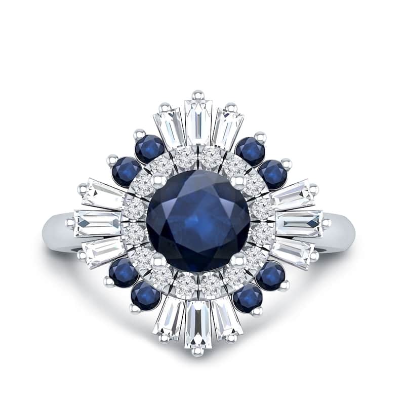 Auriya Vintage Ballerina 1 1/6ct Sapphire and 1ctw Baguette Halo Diamond Engagement Ring 14k Gold (G-H, VS2-SI1)
