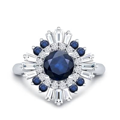 Auriya Vintage Ballerina 1 1/6ct Sapphire and 1ctw Baguette Halo Diamond Engagement Ring 14k Gold (G-H, VS2-SI1)