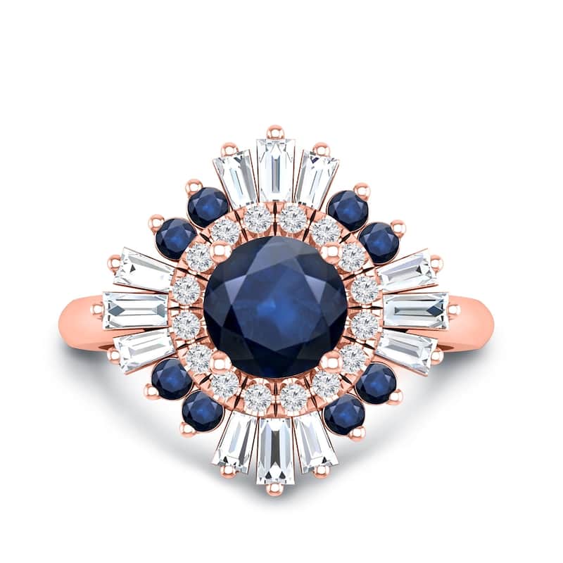 Auriya Vintage Ballerina 1 1/6ct Sapphire and 1ctw Baguette Halo Diamond Engagement Ring 14k Gold (G-H, VS2-SI1)