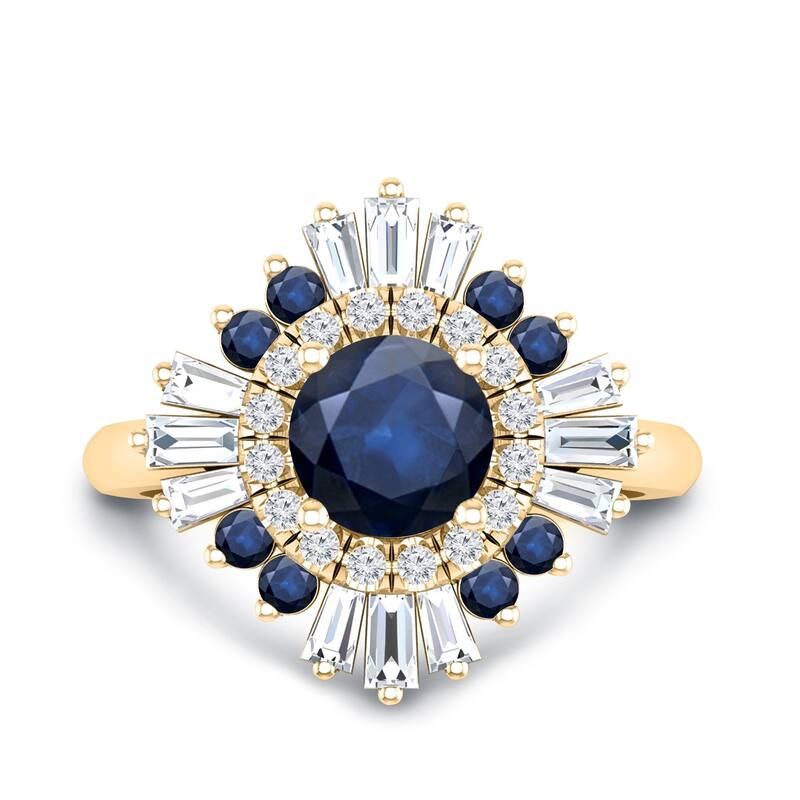 Auriya Vintage Ballerina 1 1/6ct Sapphire and 1ctw Baguette Halo Diamond Engagement Ring 14k Gold (G-H, VS2-SI1)