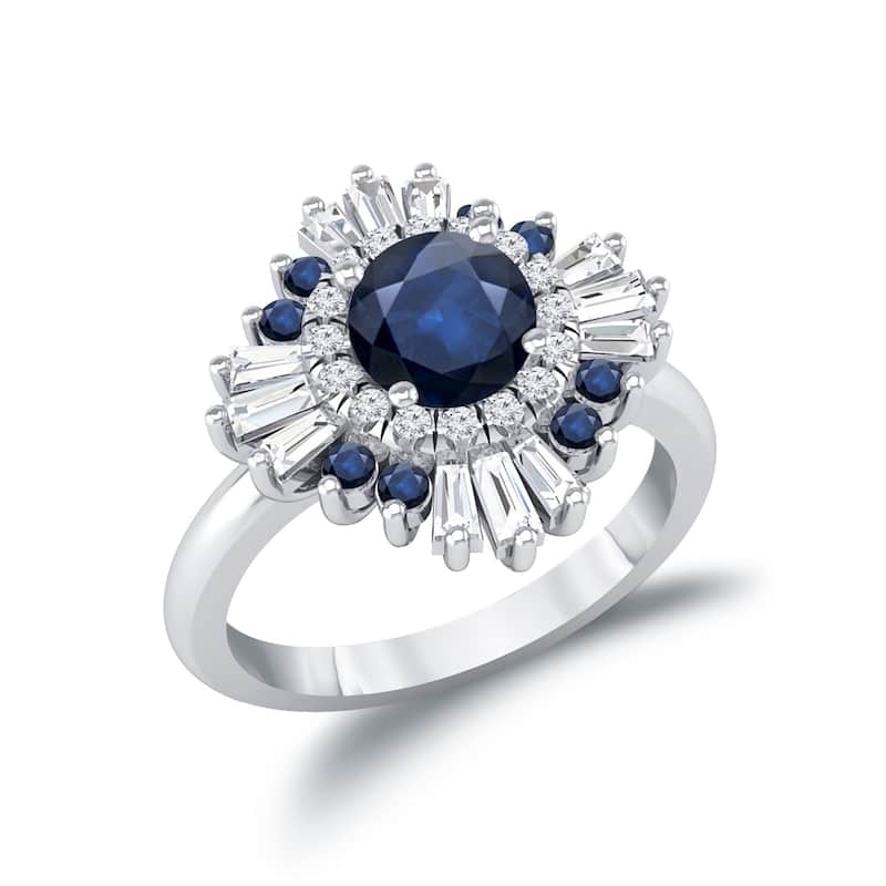 Auriya Vintage Ballerina 1 1/6ct Sapphire and 1ctw Baguette Halo Diamond Engagement Ring 14k Gold (G-H, VS2-SI1)