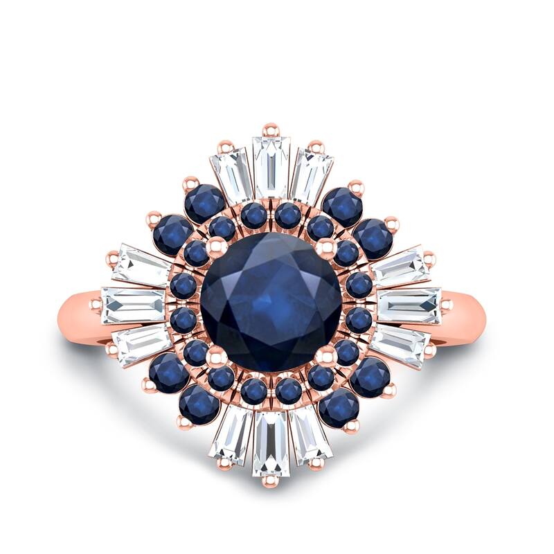 Auriya 14k Gold Vintage Ballerina 1 5/8ct Sapphire and 3/8ct TDW Baguette Halo Diamond Engagement Ring (G-H, VS2-SI1)