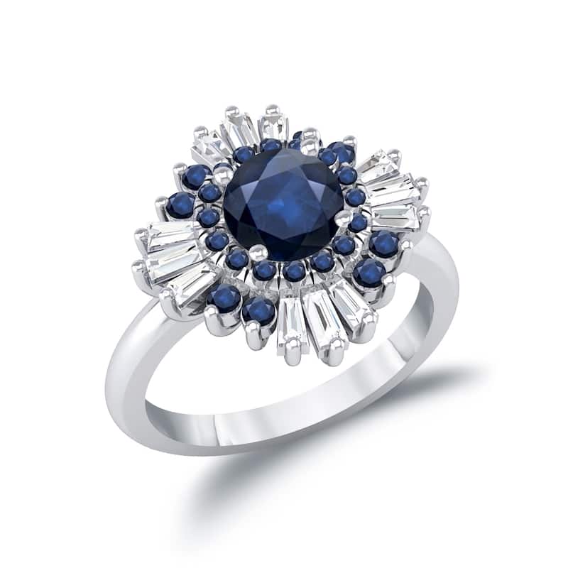 Auriya 14k Gold Vintage Ballerina 1 5/8ct Sapphire and 3/8ct TDW Baguette Halo Diamond Engagement Ring (G-H, VS2-SI1)