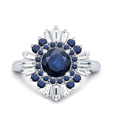 Auriya 14k Gold Vintage Ballerina 1 5/8ct Sapphire and 3/8ct TDW Baguette Halo Diamond Engagement Ring (G-H, VS2-SI1)