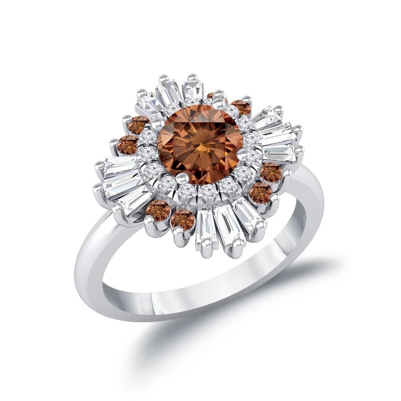 Auriya Vintage Ballerina 1 1/2ctw Baguette Halo Brown Diamond Engagement Ring 14k Gold (G-H, VS2-SI1)