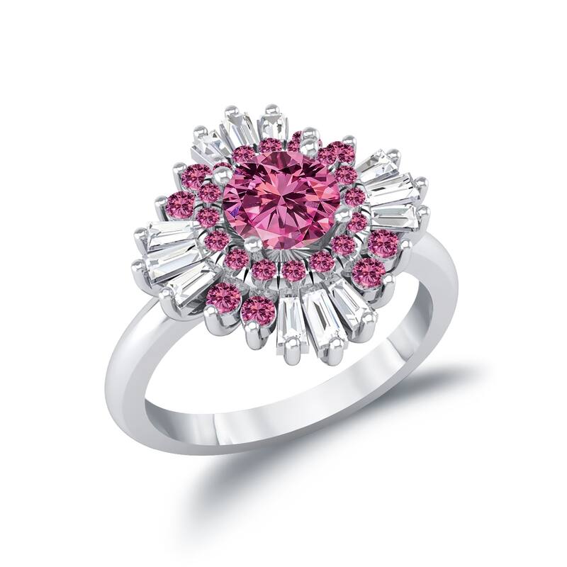 Auriya 14k Gold Vintage Ballerina 1 5/8ct Pink Sapphire and 3/8ct TDW Baguette Halo Diamond Engagement Ring
