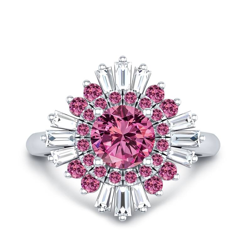 Auriya 14k Gold Vintage Ballerina 1 5/8ct Pink Sapphire and 3/8ct TDW Baguette Halo Diamond Engagement Ring