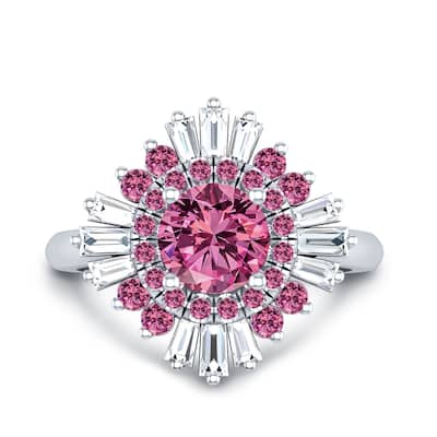 Auriya 14k Gold Vintage Ballerina 1 5/8ct Pink Sapphire and 3/8ct TDW Baguette Halo Diamond Engagement Ring