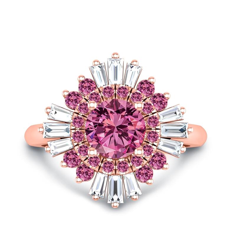 Auriya 14k Gold Vintage Ballerina 1 5/8ct Pink Sapphire and 3/8ct TDW Baguette Halo Diamond Engagement Ring