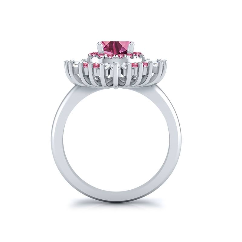 Auriya 14k Gold Vintage Ballerina 1 5/8ct Pink Sapphire and 3/8ct TDW Baguette Halo Diamond Engagement Ring