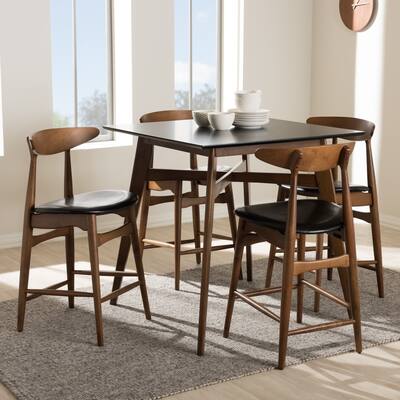 Mid-Century Black Faux-Leather 5-Piece Pub Set by Baxton Studio
