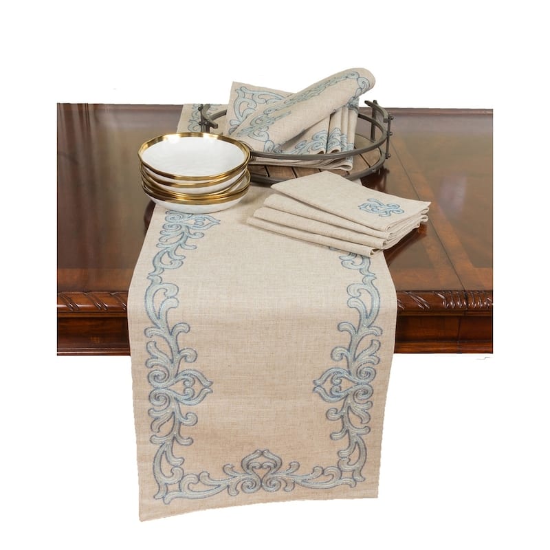 Celeste Glistening Embroidered Placemats, 14 by 20-Inch, Set of 4, Natural