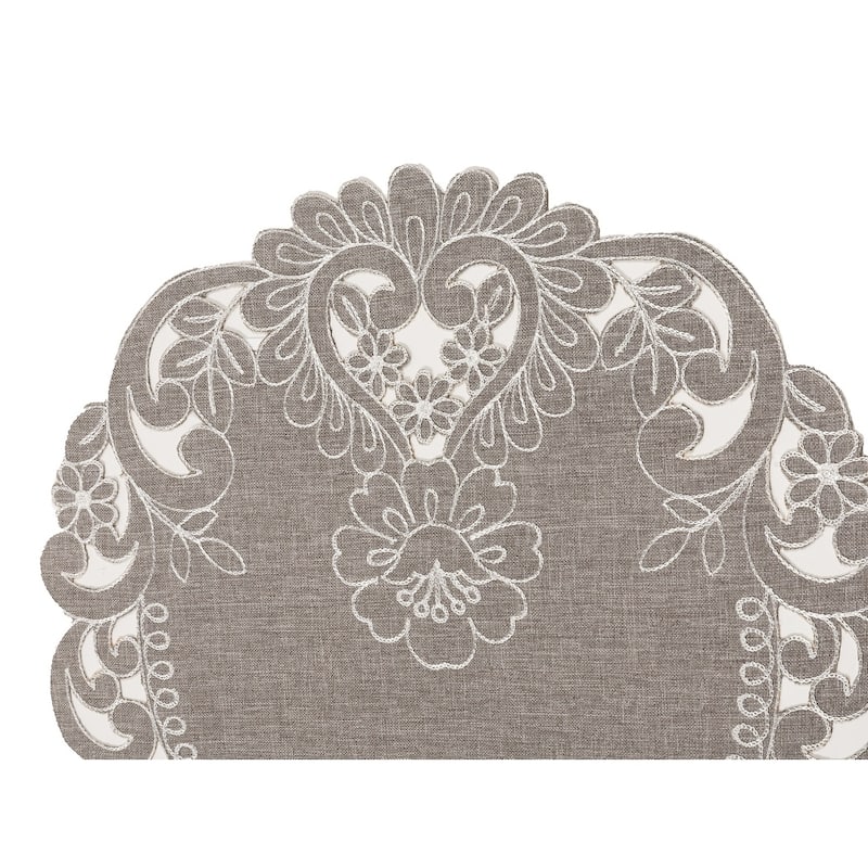 Claire Floral Embroidered Cutwork Placemats, 14 by 20-Inch, Set of 4, Grey