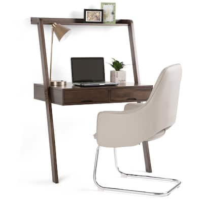 WYNDENHALL Darren SOLID WOOD Contemporary 36 inch Wide Modern Leaning Desk in Warm Walnut Brown