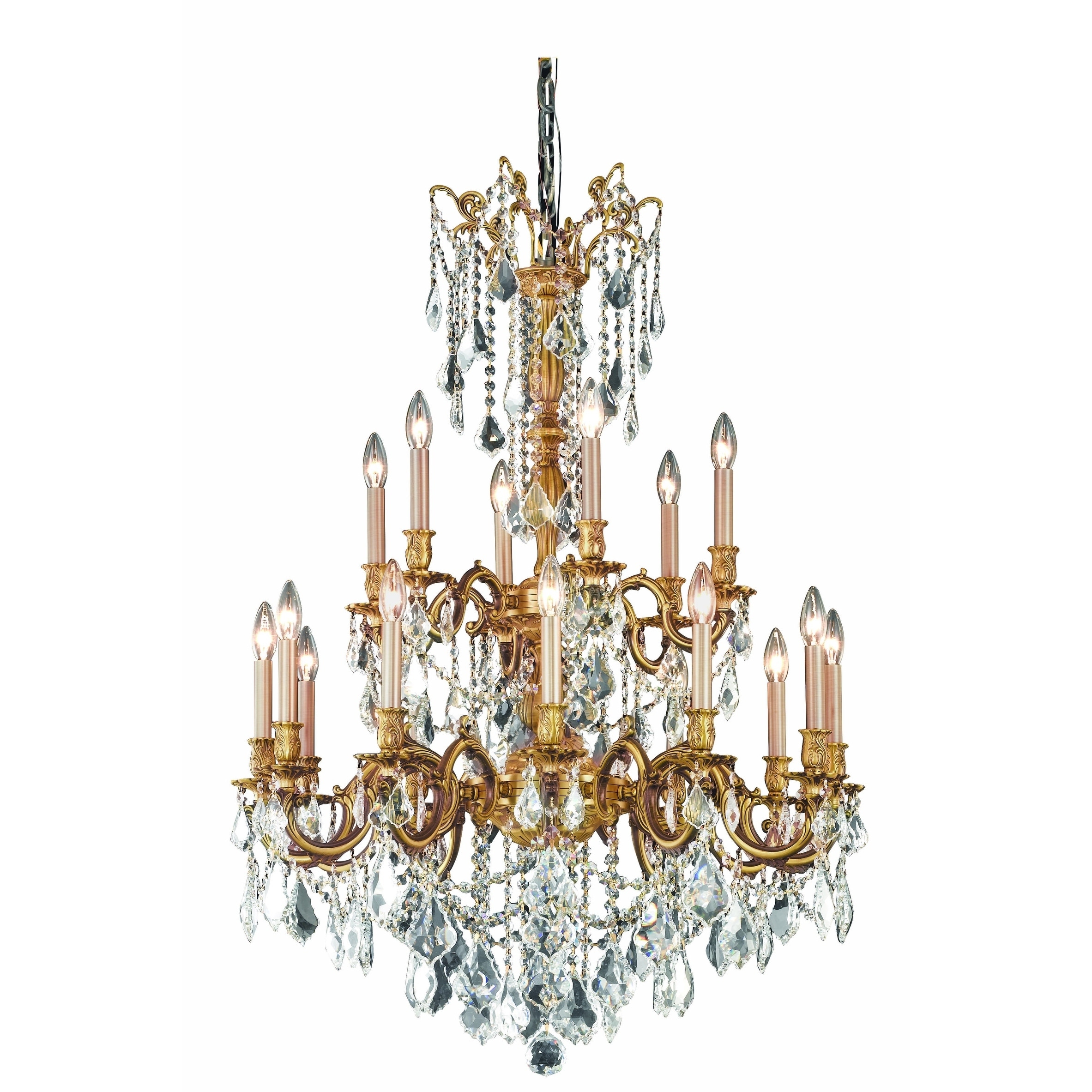 Fleur Illumination 18 light French Gold Chandelier (french gold/elegant cut crystals) - Chandeliers For Bedrooms by Overstock.com