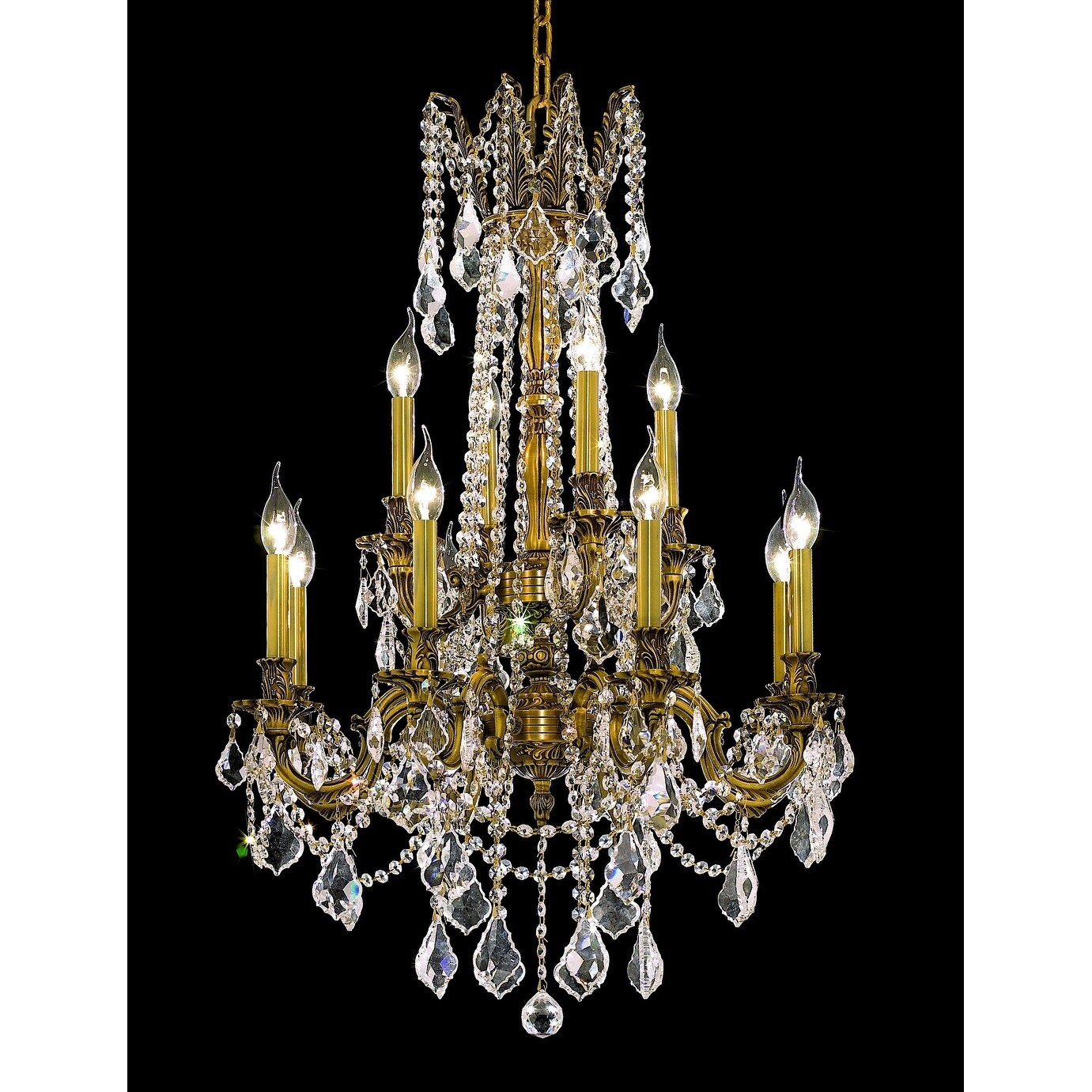 Fleur Illumination 12 light French Gold Chandelier (french gold/elegant cut crystals) - Chandeliers For Bedrooms by Overstock.com