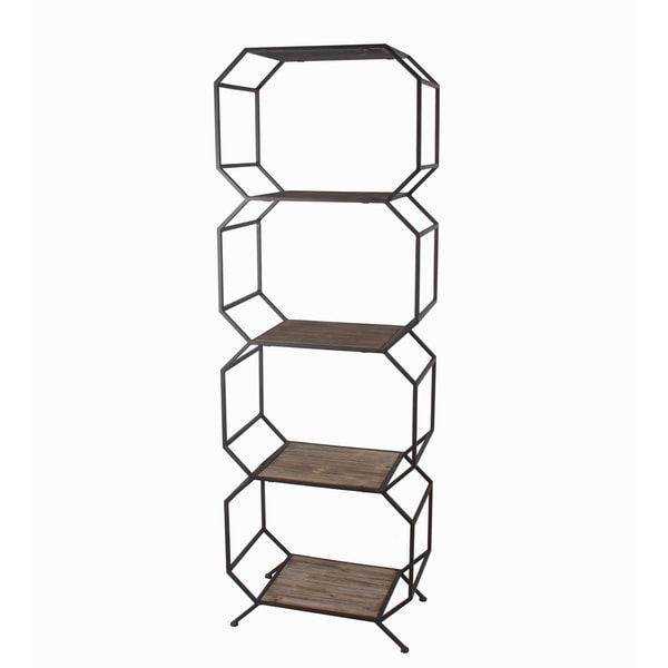Privilege brown metal 5 tier shelf unit. Featuring 5 Wood top tiers, 20x12x61.