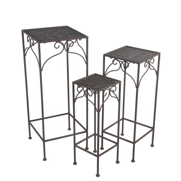 Privilege Square 3 Piece Wicker Plant Stand Set Featuring Metal Body 11x11x27 5 9x9x24 7x7x20 Overstock 20679298