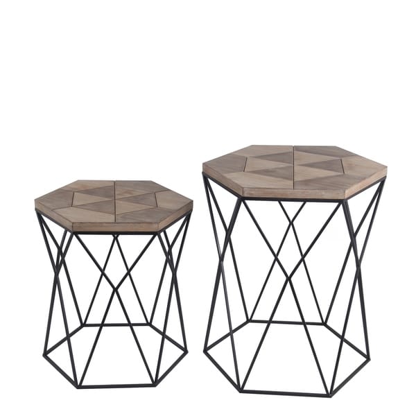 Privilege brown wood 2 piece accent stand set. Featuring Metal body, 20x17x23.5, 17x14.5x19.5.