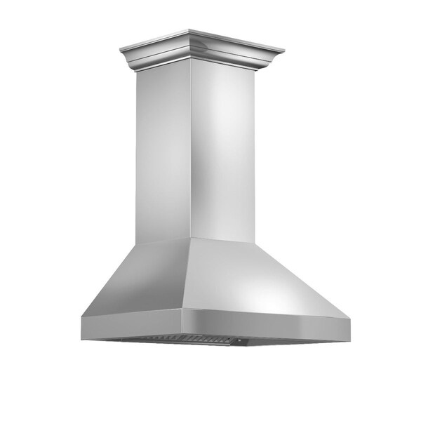 ZLINE 30 in. 900 CFM Wall Mount Range Hood in Stainless Steel with Crown Molding (597CRN-30)