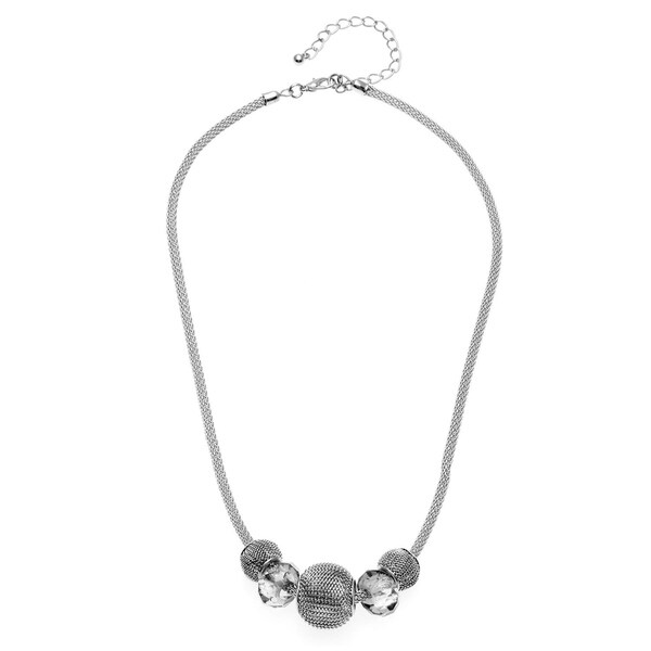 Silvertone Mesh Faceted Glass Bead Slider Necklace - Silver. Opens flyout.