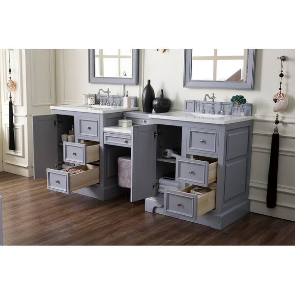 Shop De Soto 82 Double Vanity Set Silver Gray With Makeup Table