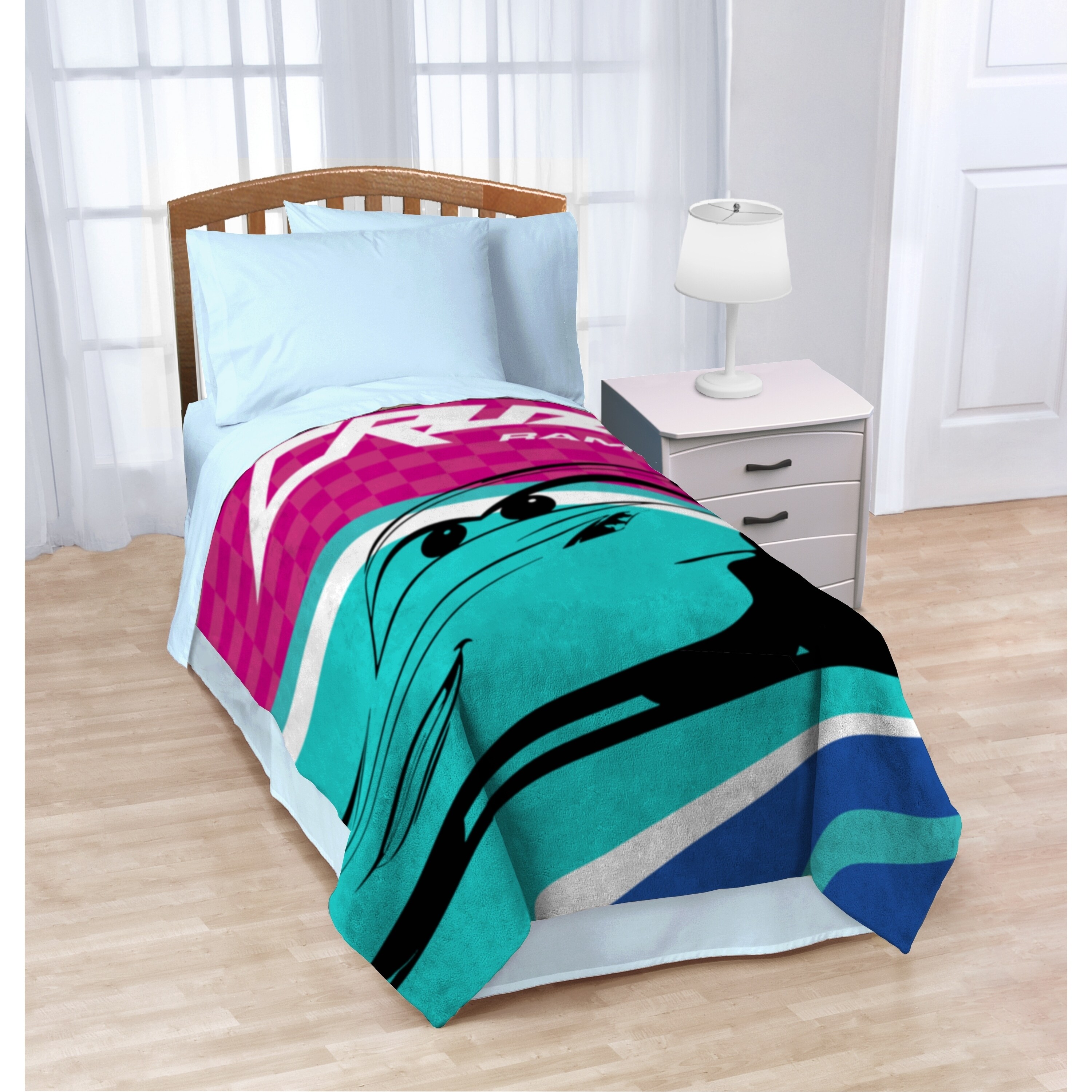 Official Disney//Pixar Product Disney//Pixar Cars 3 Movie Cruz Plush Pink//Teal//Blue 62 x 90 Twin Blanket with Cruz Ramirez