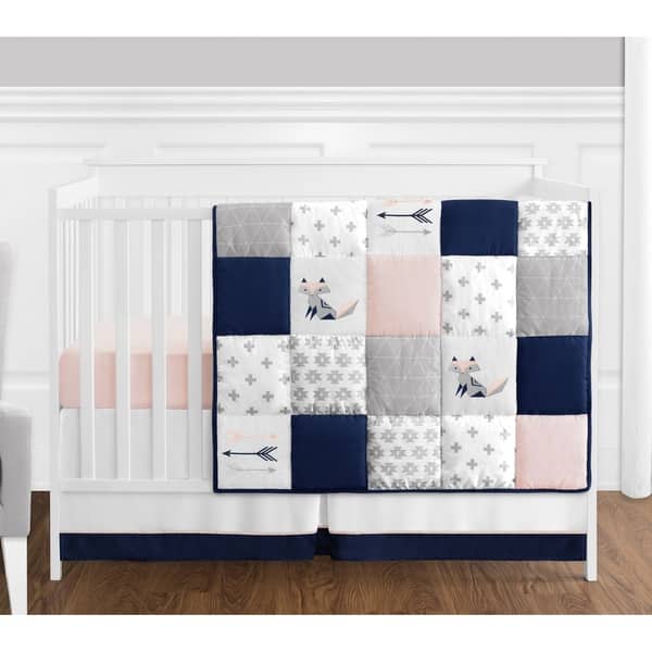 Sweet Jojo Designs Navy Blue, Pink, Grey Patchwork Woodland Fox