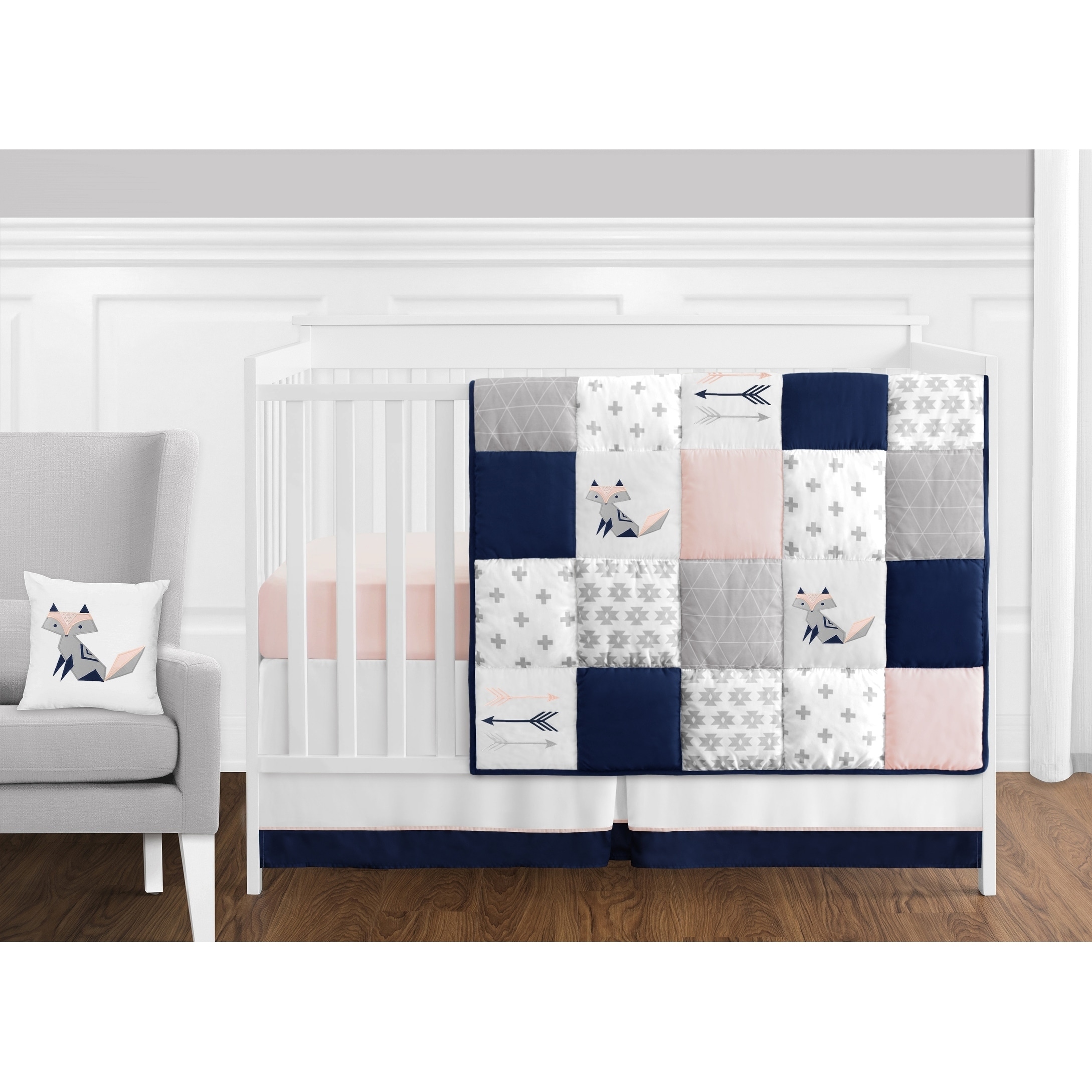 Navy and pink sales baby bedding