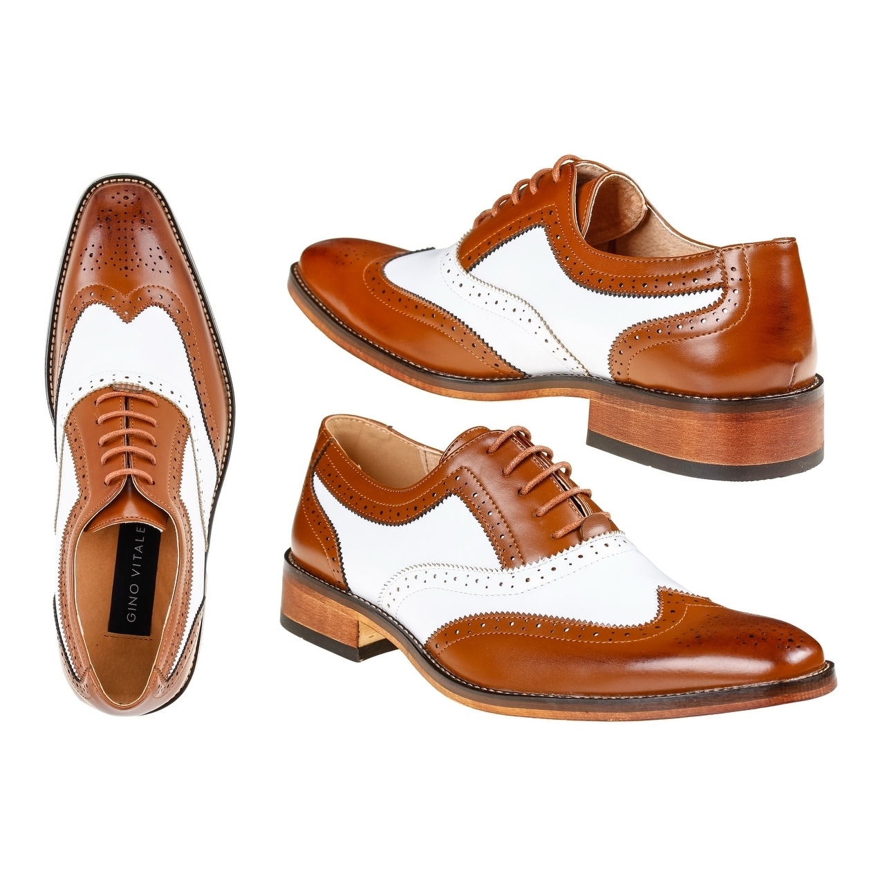 NIB Gino Vitale Men\'s Two Tone Wing Tip Oxford Dress Shoes - BROWN/TAN - 9 Gino Vitale Men main image 3