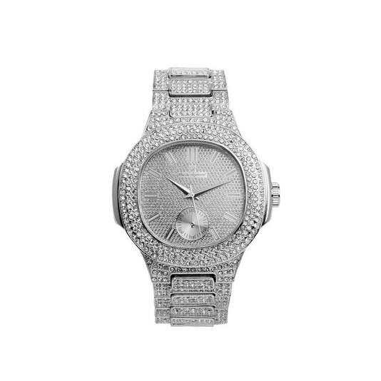 Blinged Out Oblong Diamond Case Silver Metal Men S Watch With Blinged Out Oblong Diamond Case Silver Metal Men X27 S Watch With Matching Iced